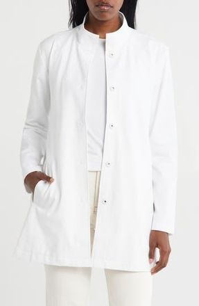Eileen Fisher Organic Cotton Blend Stand Collar Long Jacket in White at Nordstrom Rack, Size X-Small