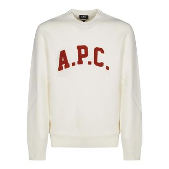 A.P.C. Round-neck Knitwear, male, Beige, Size: XS Joshua Wool Sweater with Front Print