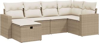 vidaXL Juego De Sof&aacute;s Jard&iacute;n Con Cojines 6 Pzas Rat&aacute;n Sint&eacute;tico Beige Vidaxl