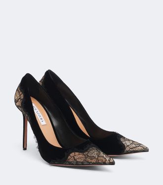Aquazzura Salones Meadow de terciopelo con encaje