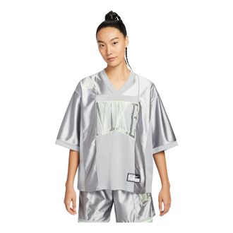 Nike (WMNS) Nike Sportswear Street Oversized Graphic Jersey Top Asia Sizing Smoke Grey Barely Volt HJ0281-077