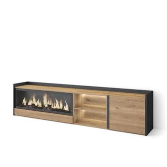 Skraut Home Mueble tv efecto madera roble negro 212x35x50cm chimenea efecto fuego
