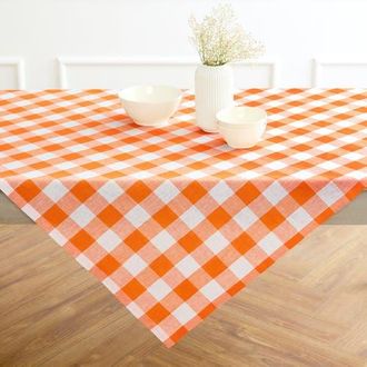 Solino Home Linen Table Throw - Buffalo Check, 52 x 52, 52 x 52 in Pumpkin And White at Nordstrom, Size Small