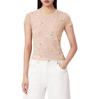AllSaints Ellie Mesh T-Shirt in Empoli Pop Pink at Nordstrom, Size 10 Us