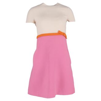 Valentino Valentino Colorblock A-lijn jurk met strikdetail in roze wol