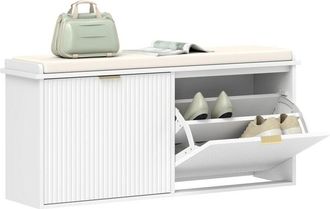 HOMCOM Homcom - Shoe Storage Bench with Cushion and Flip-Drawer 104x26x47.5cm White