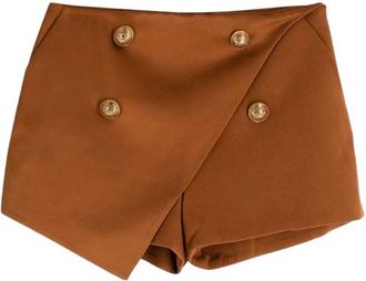 Balmain Tan Satin Skort with Gold Button Detail Size S