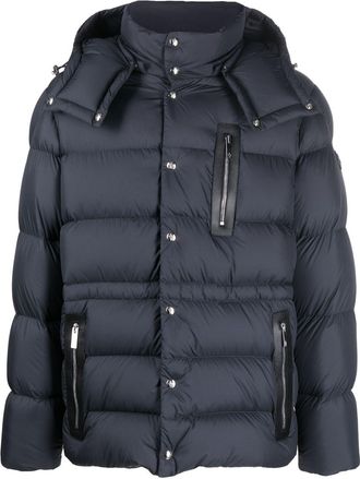 Moncler padded hooded jacket - men - Polyester/Polyester/Calf Leather/Goose Down - 5 - Blue