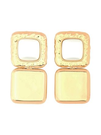 Self Portrait Geometric Brass Earrings With Faux Pearls