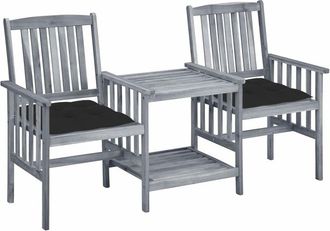 vidaXL Vidaxl - Sillas De Jard&iacute;n Con Mesita Y Cojines Madera Maciza Acacia