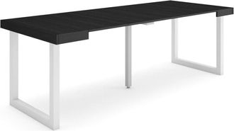 Skraut Home Consolle allungabile, Tavolo consolle allungabile, 220, Per 10 persone, Gambe in legno, Stile moderno, Nero - Skraut Home