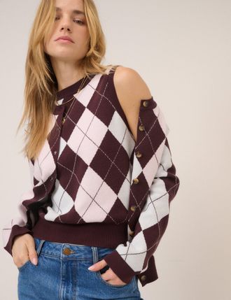 Nobody's Child Pink And Brown Knitted Argyle Vest Top