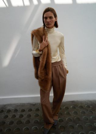 Mango Pantaloni 100% lana vita elasticizzata marrone medio - Donna - S - MANGO