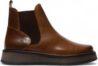 FLY London Fly London Womens Camel Brown RAWI131 Chelsea Leather Ankle Pull-On Classic Comfort Boots