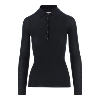 SA SU PHI Polo Shirts, female, Blue, Size: 2XS Cashmere and Silk Knitted Polo Shirt