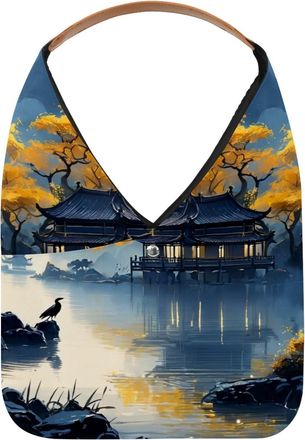 Generic Night Lake View Reusable Lightweight Grocery Bags - Foldable Into Compact Pouch, Washable & Sturdy, Multipurpose for Shopping and Travel