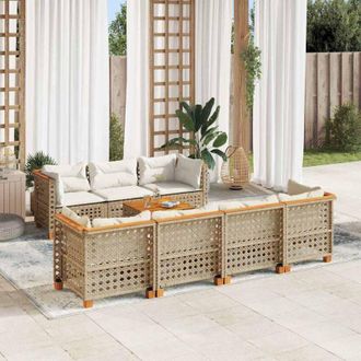 vidaXL Set De Sof&aacute;s De Jard&iacute;n Y Cojines 8 Piezas Rat&aacute;n Sint&eacute;tico Beige Vidaxl