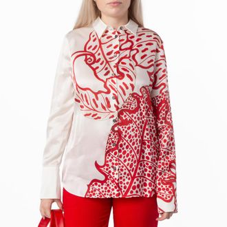 Ferragamo Jungle Print Silk Shirt, Brand Size 40 ( US Size 6 )