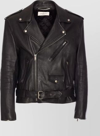 Saint Laurent belted leather jacket removable detail