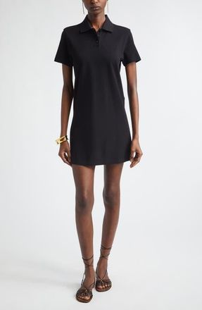Saint Laurent Cassandre Embroidered Cotton Piqu&eacute; Minidress in Noir at Nordstrom, Size X-Large