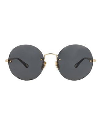 Chlo&eacute; Round-Frame Metal Sunglasses
