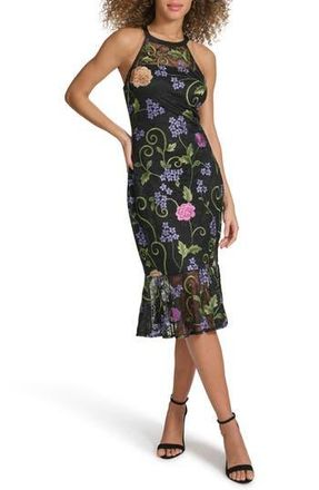 Siena My Balconia Floral Embroidered Mesh Sheath Dress in Black Multi at Nordstrom Rack, Size 16