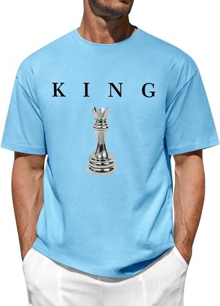 Heekpek Mens T Shirt Short Sleeve Cotton Summer Casual Mens T-Shirts Crew Neck Classic Letter Print Basic Tops Tee for Men(Blue,M)