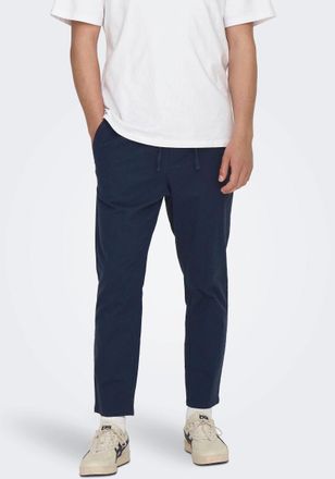 Only & Sons Stoffhose ONLY & SONS ONSLINUS CROP 0007 COT LIN PNT NOOS, Herren, Gr. M, N-Gr, blau (schwarz navy), Web, Obermaterial: 75% Baumwolle, 25% Leinen, uni