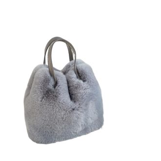 Generic Womens Plush Bags Practical Large-capacity Bucket Bag Handbag Imitation Rabbit Fur Plush Tote Winter(Grey)