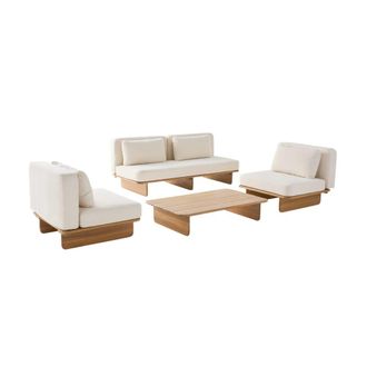 Sweeek Conjunto de jard&iacute;n de madera de acacia, 4 plazas, beige