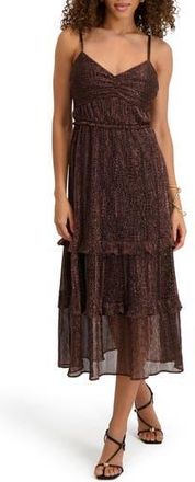 Kensie Shimmer Tiered Midi Dress in Copper at Nordstrom Rack, Size 16