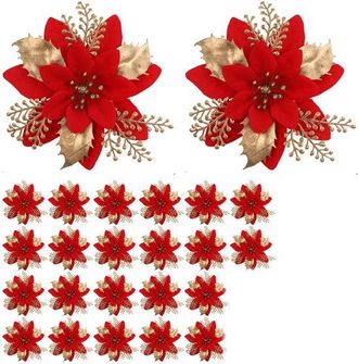 OEM 24 Flores Artificiales Navide&ntilde;as - Navidad - Decoraciones Navide&ntilde;as Brillantes - Adecuadas Para Coronas De &Aacute;rbol De Navidad - Estilo C
