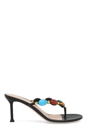 Gianvito Rossi Shanti Thong 70 Sandals in Black Suede And Nappa at Nordstrom, Size 36.5
