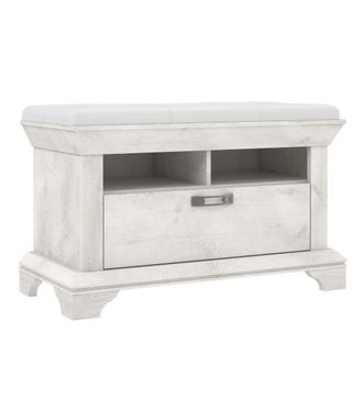 Home Heavenly Banco asiento de recibidor con coj&iacute;n polipiel y caj&oacute;n blanco pino