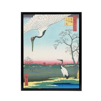Artery8 Minowa Kanasugi Mikawashima Crane Framed Canvas Wall Art Print Hiroshige in Green | Size: W24 x H32