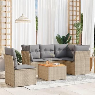 vidaXL Vidaxl - Juego De Sof&aacute;s Jard&iacute;n Con Cojines 6 Pzas Rat&aacute;n Sint&eacute;tico Beige