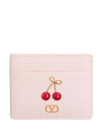 Valentino Garavani cherryfic-embellished leather cardholder - women - Calf Leather - One Size - Pink