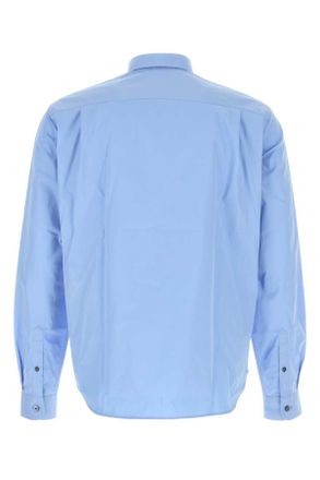 Prada Mens Cerulean Blue Poplin Shirt Celeste Co-Trochusniloticus Camicie