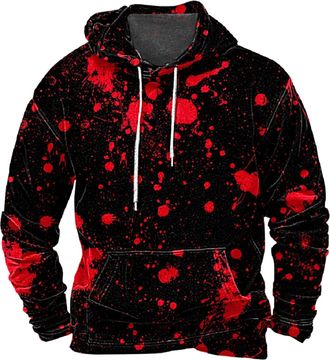 Generic Halloween Hoodies For Men UK Bloody Sweatshirt with Pockets Blood Printed Hooded Shirts Casual Long Sleeve Pullover Fashion Autumn Winter Coats (Black