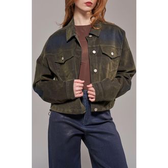 Azalea Wang Sampson Velvet Denim Jacket in Olive at Nordstrom, Size X-Large