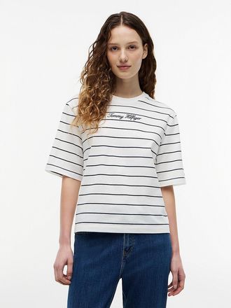 Tommy Hilfiger Womens Relaxed Fit Embroidered Script T-Shirt - Navy - XL