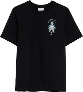 Casablanca Classic Fit Hotel Emblem Organic Cotton Graphic T-Shirt in Black Jersey at Nordstrom, Size X-Large