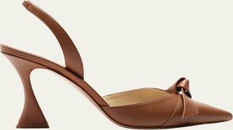 Alexandre Birman Clarita Bell Leather Bow Slingback Pumps