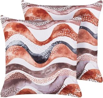 Beliani Conjunto De 2 Cojines De Jard&iacute;n Almohada De Exterior 45 X 45 Cm Poli&eacute;ster Motivo Abstracto Marr&oacute;n Seborga