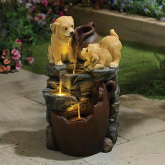 Gainsborough Solar Puppy Water Feature, Trickling Water with LED Lights