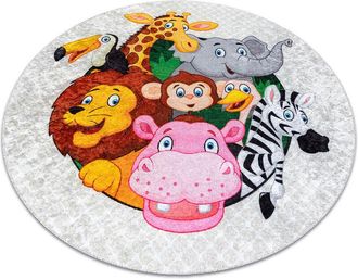 RugsX Alfombra Lavable Junior 51595.801 Circulo Animales, &Aacute;frica Para Ni&ntilde;os Antideslizante - Gris Grey Circulo 160 Cm