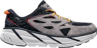 Hoka One One Clifton L Suede Shoe in Black/Lunar Rock Suede Men