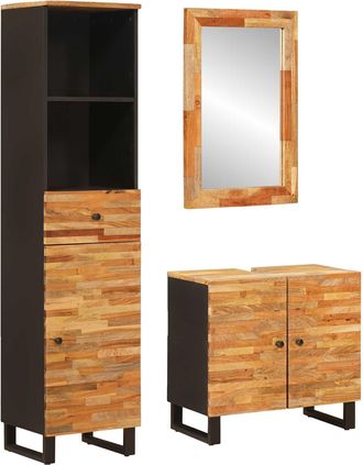 vidaXL Juegos De Ba&ntilde;o Con Caj&oacute;n Natural Madera De Mango Maciza Vidaxl