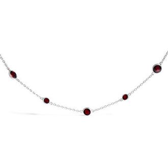 House of Brilliance 925 Sterling Silver Checkerboard Cut Red Garnet Bezel Station Necklace in White at Nordstrom