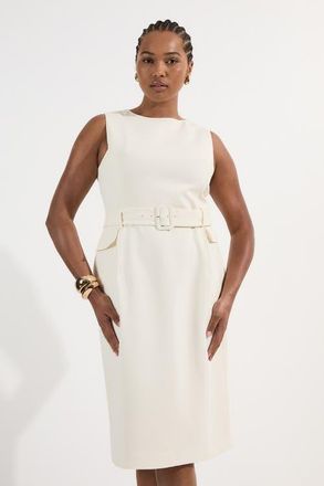 Karen Millen Essential Belted Tailored Midi Dress in Cream at Nordstrom, Size 18